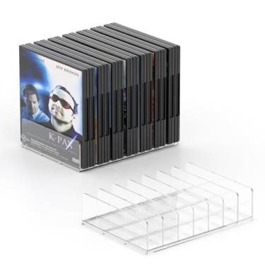 Imagem de MayRecords Rack de exibição de CD de acrílico, suporte de DVD transparente e suporte de exibição de disco de vinil, organizador de armazenamento comporta até 14 caixas de CD padrão - 2 peças