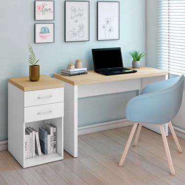 Imagem de Conjunto Escritório Home Office Toq 2 Peças Com Mesa Gaveteiro 2 Gavetas Artany Olmo/Branco