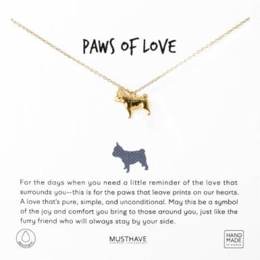 Imagem de MUSTHAVE Colar com pingente de cachorro 3D banhado a ouro 18K, cartão de mensagem, buldogue, cachorrinho, colar feminino, simples, delicado, corrente de âncora, extensor de 40 + 5 cm (ouro branco