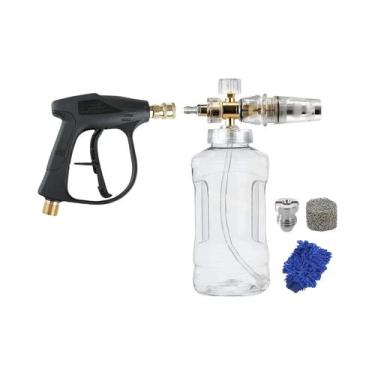 Imagem de Kit Canhão De Espuma Transparente 1L 360 graus Bico Ajustável Giratóri