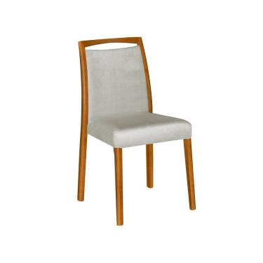 Imagem de Cadeira De Jantar Luxo Estofada Jade Linho Cinza Base Madeira Maciça