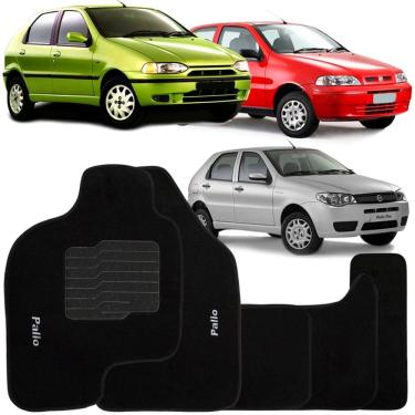 Imagem de Jogo de Tapete Automotivo Carpete Palio G1 G2 G3 1996 à 2007 Soft Logo Bordado Preto 5 Peças