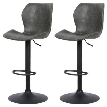 Imagem de Kit 2 Banquetas Altas Itajaí Rivatti Madeira Revestida Em Poliuretano (Pu) Cinza Base Disco Preta