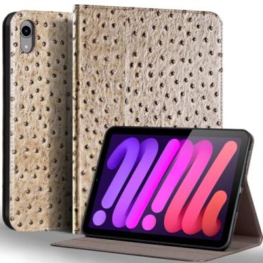 Imagem de Gexmil Capa de couro para iPad mini 7 (A17 Pro) 2024 / iPad mini 6 geração 2021 8,3 polegadas, capa de couro de vaca premium com suporte ajustável, despertar/hibernar automaticamente, cáqui