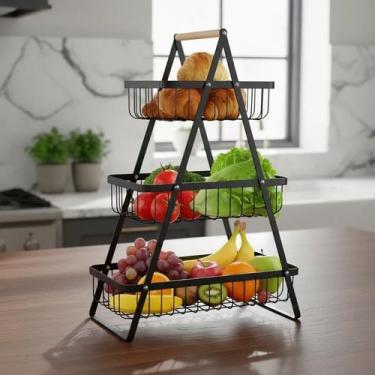 Imagem de Fruteira De Mesa Organizador Cesto Frutas Cozinha Multiuso Metal 3 and