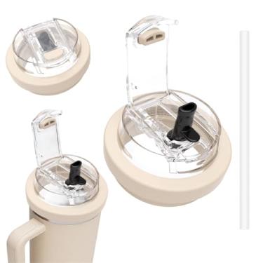 Imagem de CIFOVALE Tampa de canudo flip de 1,134 g compatível com Stanley Cup, tampa de substituição com canudo 2 em 1 atualizada e abertura de gole com tampa à prova de poeira, tampa de silicone removível à