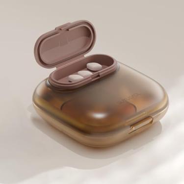 Imagem de 1 caixa organizadora de comprimidos transparente com 5 compartimentos herméticos, inclui 4 caixas pequenas transparentes e 1 opaca removível, estojo portátil para armazenamento de vitaminas (café)