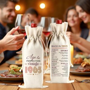 Imagem de Presentes de aniversário de 60 anos de idade para mulheres e homens 1965 Saco de vinho para ela, feliz aniversário, decoração de festa de 60 anos para mulheres e homens, bolsa de garrafa de vinho
