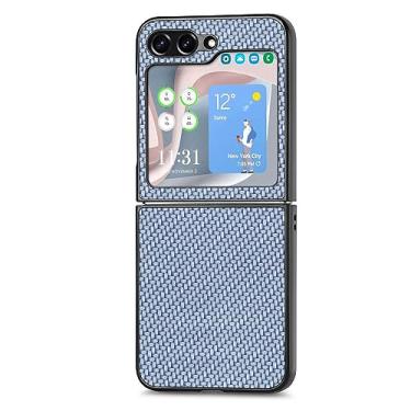 Imagem de Adequado para Samsung Z Flip5 capa de celular com textura de fibra de carbono adesivo de couro superior e inferior capa protetora de tela dobrável aberta, T2, para Samsung Z Flip 5