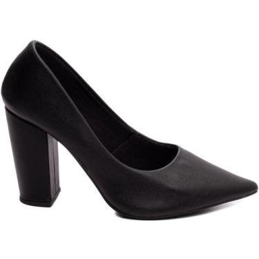 Imagem de Sapato Scarpin Salto Alto Grosso Bico Fino 9cm Preto Torricella, Preto