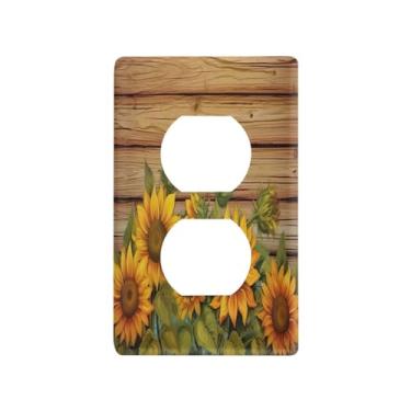 Imagem de Blueangle Girassóis em placa de madeira com tomadas duplex placa de parede, tamanho padrão, placas de cobertura de tomada elétrica de 1 gangue para decoração de quarto de escritório em casa, 4,53 x