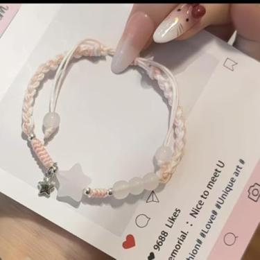 Imagem de Pulseiras femininas com berloques de estrela, fio de tecido, ajustável, presente para melhor amiga