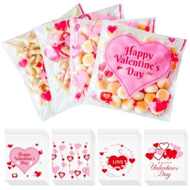 Imagem de QOIUSO Sacos de celofane autovedantes transparentes para dia dos namorados – 10 x 10 cm, 200 peças, sacos de biscoito para festa dos namorados, embalagem de biscoitos, doces e produtos, adequados para