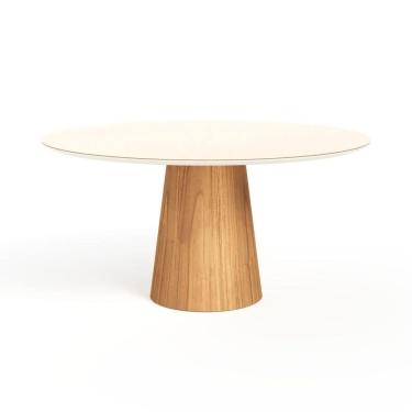 Imagem de Mesa De Jantar Redonda 160cm Scandi 8 Lugares Lamina Natural De Madeira Off White Vidro