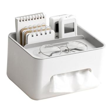 Imagem de KIMISS Caixa de Tecido Capa Retangular Multifuncional Porta Guardanapo Com Organizador Controle Remoto para Sala Estar e Escritório (Tampa Cinza Base Branca)