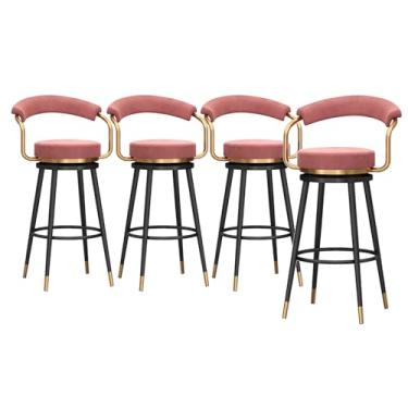 Imagem de Conjunto de 4 bancos de bar com altura de balcão, banquetas estofadas giratórias de 360° com costas ocas e pernas de metal, banqueta moderna de veludo, cadeiras de bar de ilha de cozinha, altura do