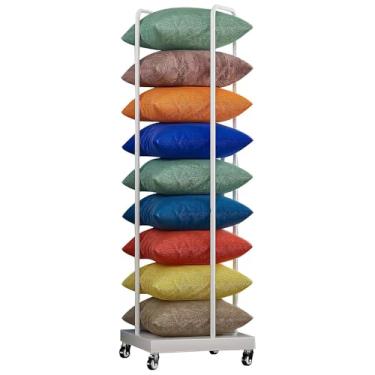 Imagem de Carrinho de armazenamento de almofada de metal móvel - Rack organizador de rodas rotativo para varejo e casa, suporte de chão que economiza espaço, perfeito para hotéis e lojas têxteis, 46 x 46 x 142