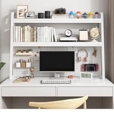 Imagem de Estante para armazenamento de mesa placa de camada dupla com furos moldura de aço espesso e material de placa de madeira, estável e suporte de carga para dormitório de escritório doméstico (cor