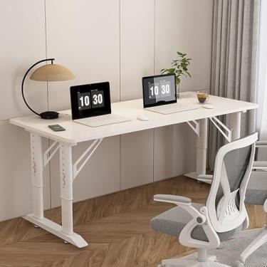 Imagem de Mesa de jogos moderna ajustável em altura, mesa de pé branca com almofadas antiderrapantes para escritório em casa, mesa de escrita ergonômica, 160 x 70 x 65 cm