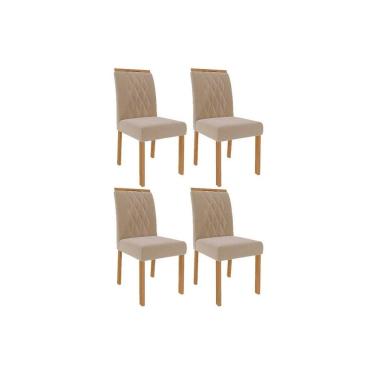 Imagem de Cadeira Cozinha Juliana Wood Kit 4 Un Carvalho/suede Nude Bege - Cimol