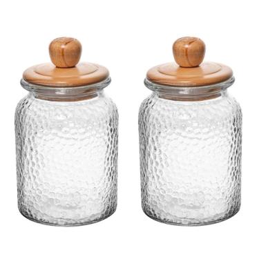 Imagem de Conjunto 02 Potes De Vidro Martelado Com Tampa Hermética De Bambu 1l Wolff