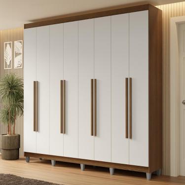 Imagem de Guarda-Roupa Casal com Pés 8 Portas Batentes Rustic/Branco/Rustic Netuno Madesa
