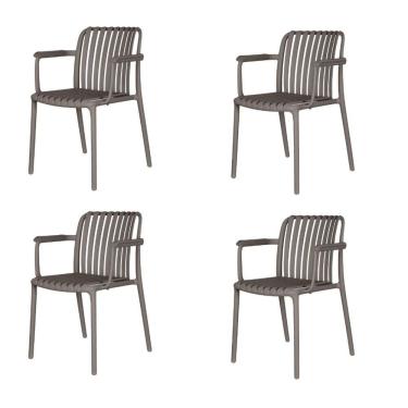 Imagem de Kit 4 Cadeiras Com Braço Empilhável Inmetro Tulum Polipropileno Cinza