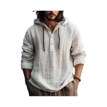 Imagem de Camisa Casual Masculina De Algodão E Linho, Blusa Solta De Manga Longa