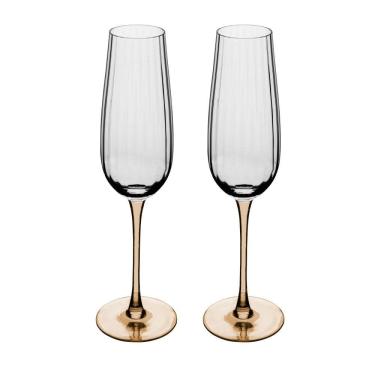 Imagem de Conjunto 2 Taças para Espumante Classic de Vidro 230ml com Haste Âmbar para Mesa Posta Transparente Wolff