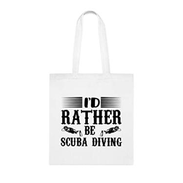 Imagem de Sacola engraçada I'd Rather Be Scuba Diving de mergulho, presente divertido, bolsa de ombro, bolsas reutilizáveis, ideia de presente de cesta de Natal de aniversário, Branco
