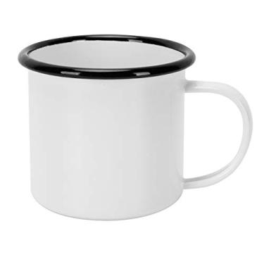 Imagem de Emoshayoga Caneca esmaltada copo de café de 350 ml caneca reutilizável esmaltada copo de água portátil para escritório em casa viagem acampamento preto branco (branco)