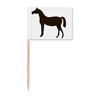 Imagem de Bandeira de palito de dente com retrato de animal de cavalo preto marcador decoração de festa