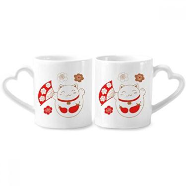 Imagem de Conjunto de canecas japonesas Lucky Fortune Cat Flower Copper Couple Porcelain Mug Ceramic Lover Cup Heart Handle