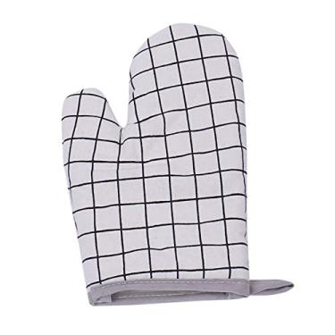 Imagem de Luvas de forno, 1 par de tecido felpudo acolchoado forro de algodão resistente ao calor luvas de forno de cozinha cozinhar churrasco suportes de panela de microondas luvas para mulheres e homens, branco, 25 * 16 cm