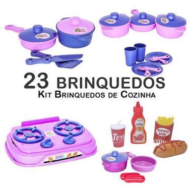 Imagem de Kit Cozinha Infantil Jogo De Panela Fogão Comida Prato 23Pç - Zuca Toy