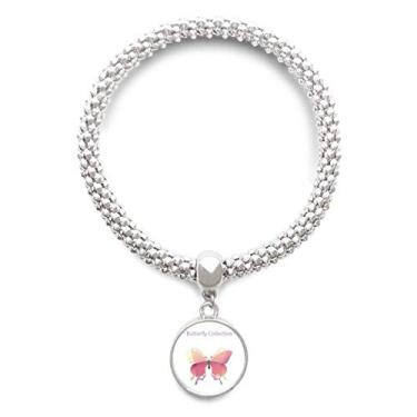 Imagem de DIYthinker Pulseira de prata com pingente de borboleta rosa coleção borboleta ajustável