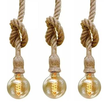 Imagem de TEEM Kit Com 3 Luminárias Pendentes Corda Retro Vintage Rústico