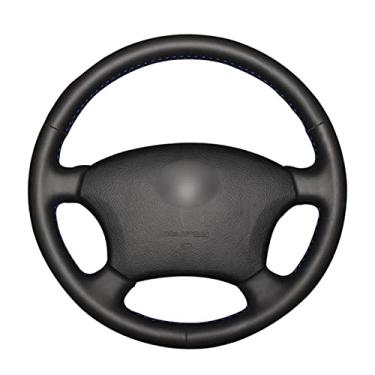 Imagem de Capa de volante de carro em couro preto e antiderrapante costurada à mão, adequada para Toyota Land Cruiser Prado 120 2004 a 2009 Land Cruiser