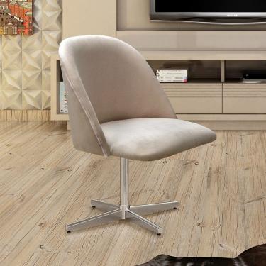 Imagem de Poltrona Decorativa Gaia Giratória Metal para Sala, Quarto, Recepção Cinza Capuccino