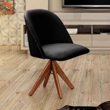 Imagem de Poltrona Decorativa Gaia Giratória Madeira para Sala, Quarto, Recepção Preto