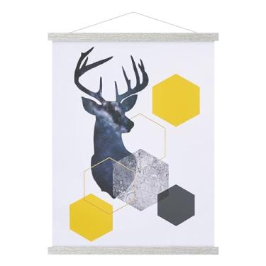 Imagem de Benjia Gancho magnético para pôster, 35,5 x 22, 35,5 x 20, 35,5 x 24 cm, moldura de madeira com ímã, impressão, pôsteres, rolagem, cabides de rolagem, kit de pendurar para parede, mapa, arte em tela (cinza, 35,5 cm)