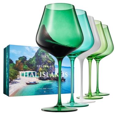 Imagem de Conjunto de taças de vinho coloridas Thai Island Beaches, copos de 590 ml | Conjunto de 5 | Presente para viajantes, exploradores, tropicais - Utensílios de bebidas especiais para celebrações