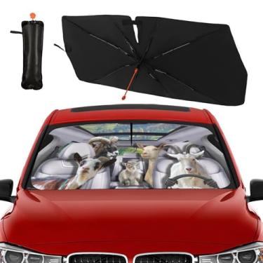 Imagem de Guarda-sol engraçado cabra carro para-brisa guarda-chuva dobrável viseira de sol janela frontal proteção de isolamento térmico para auto sedan 144.8 cm x 76.2 cm