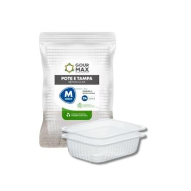 Imagem de Pote Descartável 500ml retangular Freezer Microondas Marmita Com Tampa, 24 Unidades