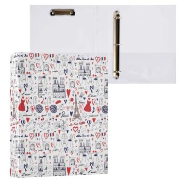 Imagem de Fichário de 3 anéis com tema de Paris francês, moderno, coração, fichário decorativo de 3,8 cm, com prancheta e 3 bolsos transparentes, comporta 200 folhas de papel tamanho A4 à prova d'água para