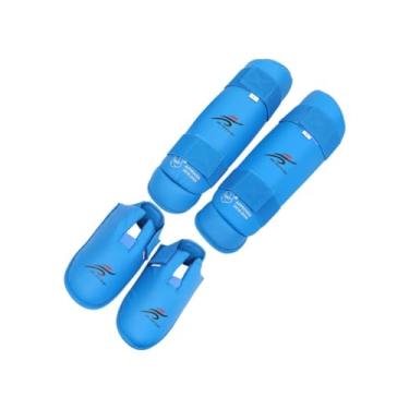 Imagem de Dynwave Muay Thai Kickboxing Caneleiras, Pernas Pés Protetores, Karate Caneleiras Protetoras Perna Peito Protetores, Azul