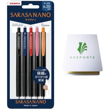 Imagem de Conjunto de canetas esferográficas de gel ZEBRA Sarasa Nano 0,38 mm (JJH72-5C-N) com notas adesivas