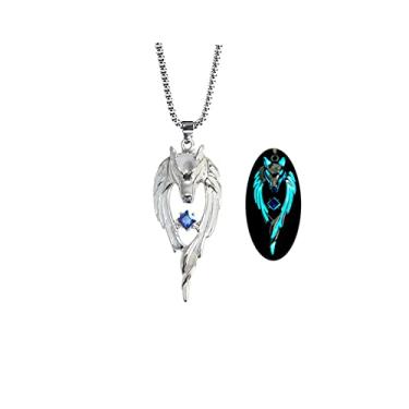 Imagem de Colar com pingente de lobo para mulheres, homens, aço inoxidável, luminoso, animal, lobo, totem, adolescente, joia que brilha no escuro, Aço inoxidável, Sem Pedra Preciosa