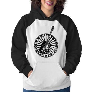 Imagem de Moletom Feminino Rock n Roll Never Die Guitarra - Foca na Moda, Branco