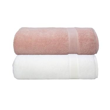 Imagem de Kit Jogo Toalhas De Banho, 2 Pe�as, �cone - Camesa, 100% Algod�o Premium, 70x140cm, Alta Absor��o, Toque Extra Macio Luxo, 500 g/m� - ALTIHAUS (Branco/Ros�)